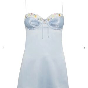 For Love & Lemons Light Blue Floral-Trim Slip Dress
